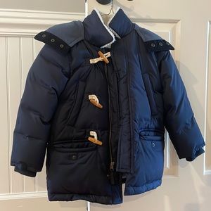 Crewcuts navy kids parka jacket size 4/5 with zipper, toggles and hood